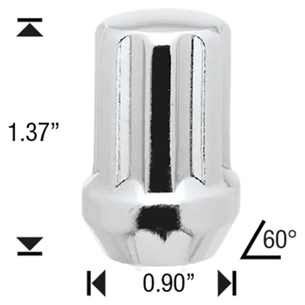 White Knight 3809D Chrome Duplex Short Spline Acorn Lug Nut - Thread Size 14mm x 1.50 - Box of 50