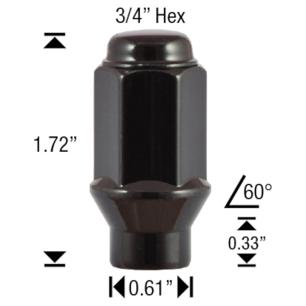 White Knight 7807LSBK Black ET Bulge 3/4″ Hex Long Lug Nut - Thread Size 12mm x 1.50 - Box of 40