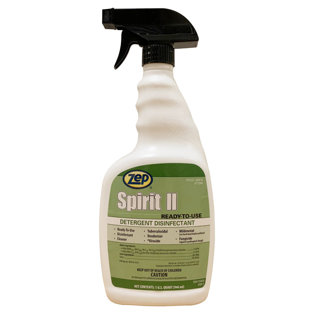 Zep 67909 Spirit II Detergent Disinfectant 1 Quart Spray Cleaner Single  Bottle or Case of 12 Bottles